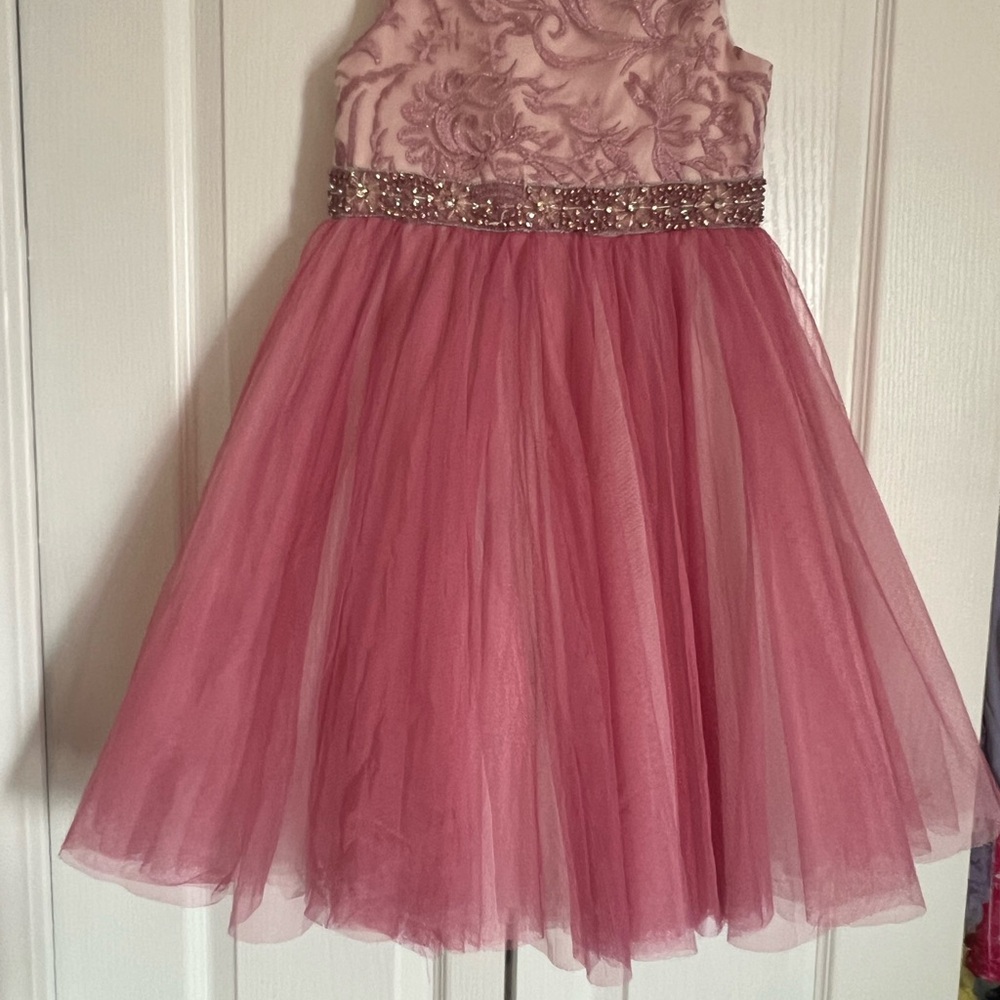 Rare Editions Pink Lace Dress with Beaded Waist